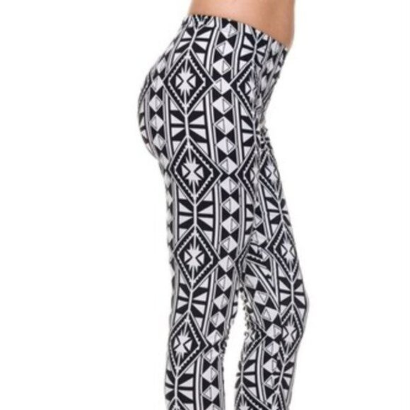Black White Diamond Print Soft Leggings One Size - Picture 1 of 4